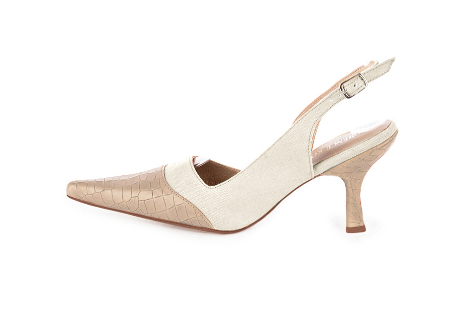 French elegance and refinement for these tan beige and off white dress slingback shoes, 
                available in many subtle leather and colour combinations. For fans of a quirky "Rock" style pointed toe.
To be personalized or not with your materials and colors.  
                Matching clutches for parties, ceremonies and weddings.   
                You can customize these shoes to perfectly match your tastes or needs, and have a unique model.  
                Choice of leathers, colours, knots and heels. 
                Wide range of materials and shades carefully chosen.  
                Rich collection of flat, low, mid and high heels.  
                Small and large shoe sizes - Florence KOOIJMAN